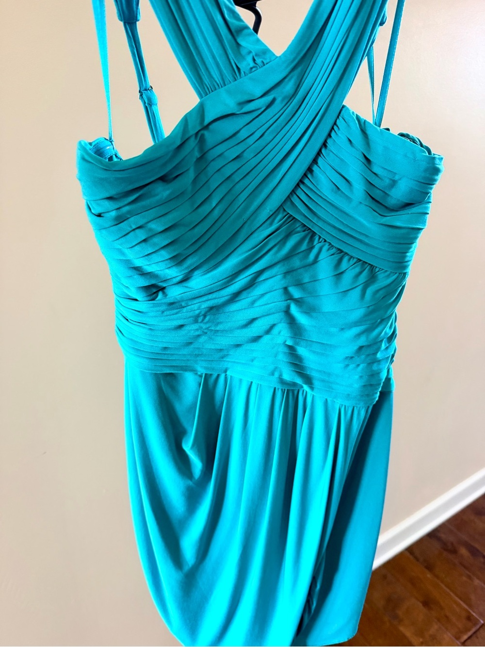 BCBGMaxAzria Teal One-Shoulder Pleated Cocktail Dress